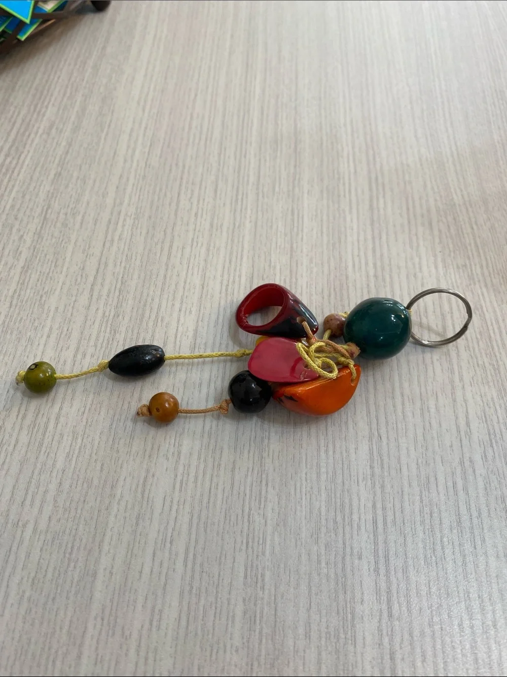 Colorful Multi-Bead Keychain Charm - Green, Red, Orange, Pink